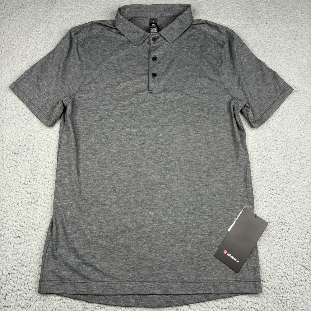 Lululemon Evolution Polo Shirt Mens Medium Heather Gray Short Sleeve LM3EN3S NWT
